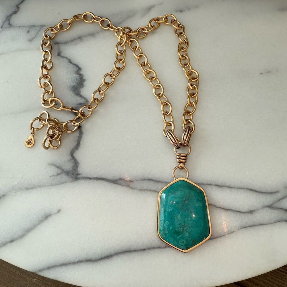 Studio Barse Gold Chain Necklace with Teal Green Stone Pendant